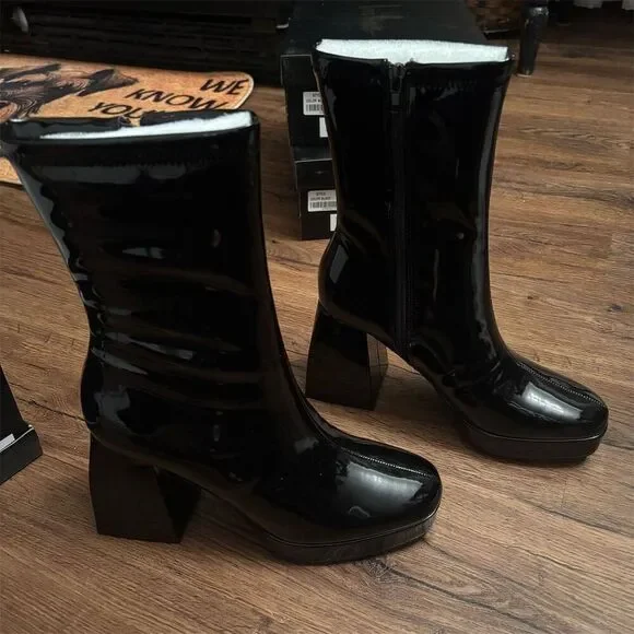 Lulus Women's Black Platform Boots Size 6 Casual Block Heel Edmen - Picture 3 of 16